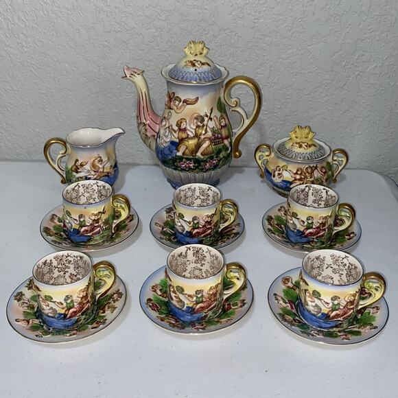 VTG SGK China Demitasse Teapot Teacup Saucer Complete Set For 6 Occupied Japan - Picture 1 of 9